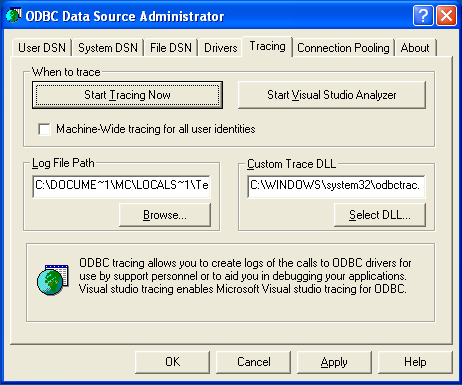 ODBC Data Source Administrator Tracing
                _CAO